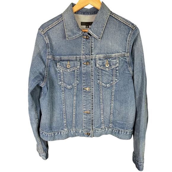 Women's Uniqlo Light Denim Button Up Jean Jacket Coat Waist Length Size XL - Picture 1 of 5